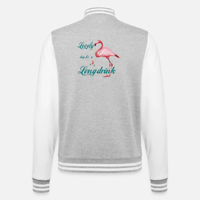 Flamingo mit Longdrink Retro - College-Sweatjacke - Grau meliert/Weiß