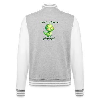 Schnurz piep egal Lustiger Spruch süßer Dino - College-Sweatjacke - Grau meliert/Weiß - Hinten - Marisol (170cm)