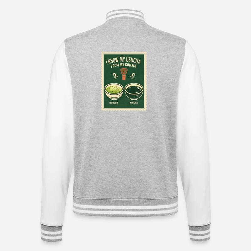 Usucha oder Koicha | Matcha Wissen - College-Sweatjacke - Grau meliert/Weiß