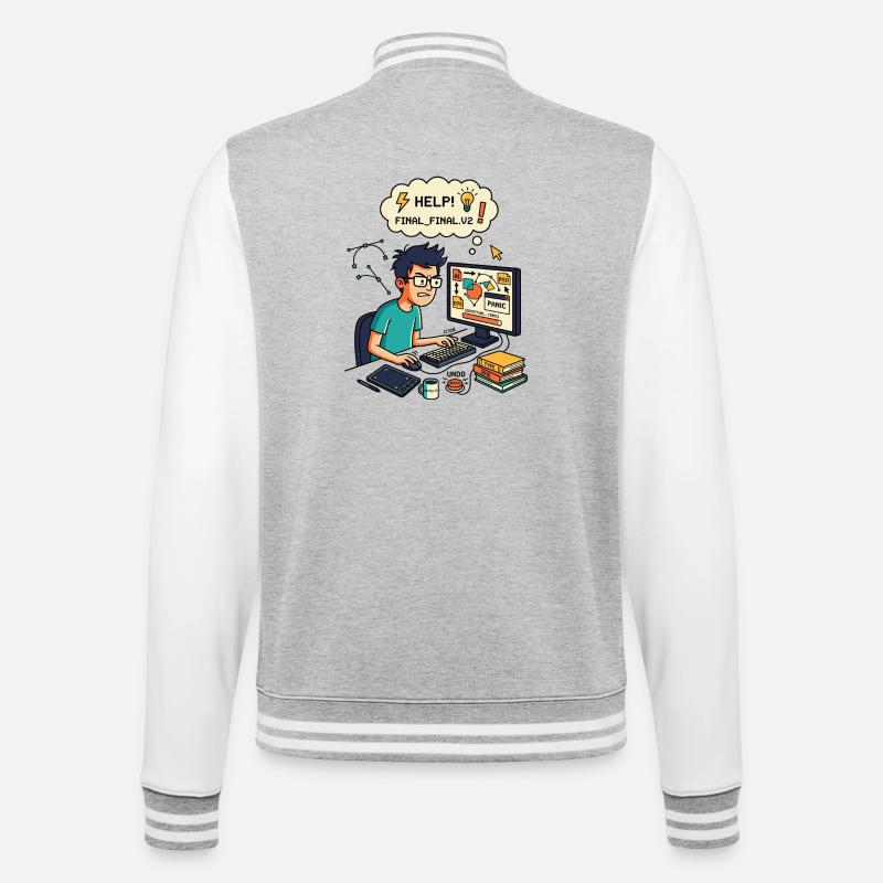 Graphic Designer Chaos Export Panic - College-Sweatjacke - Grau meliert/Weiß