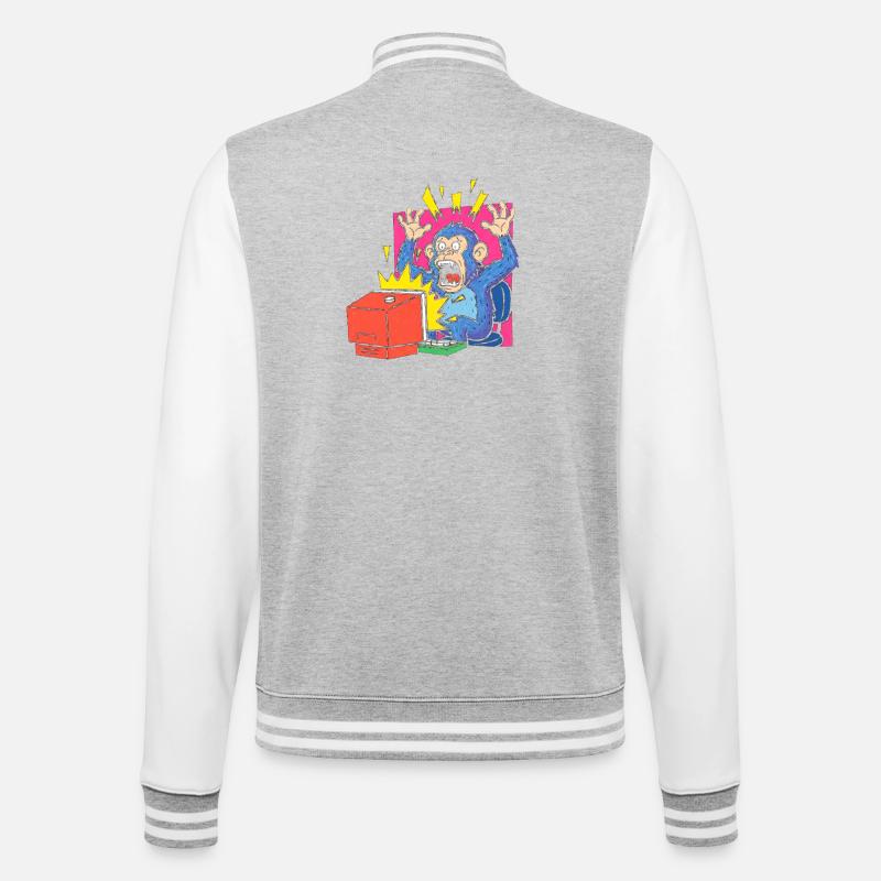 Monkey alarm on the computer - College Sweat Jacket - heather grey/white