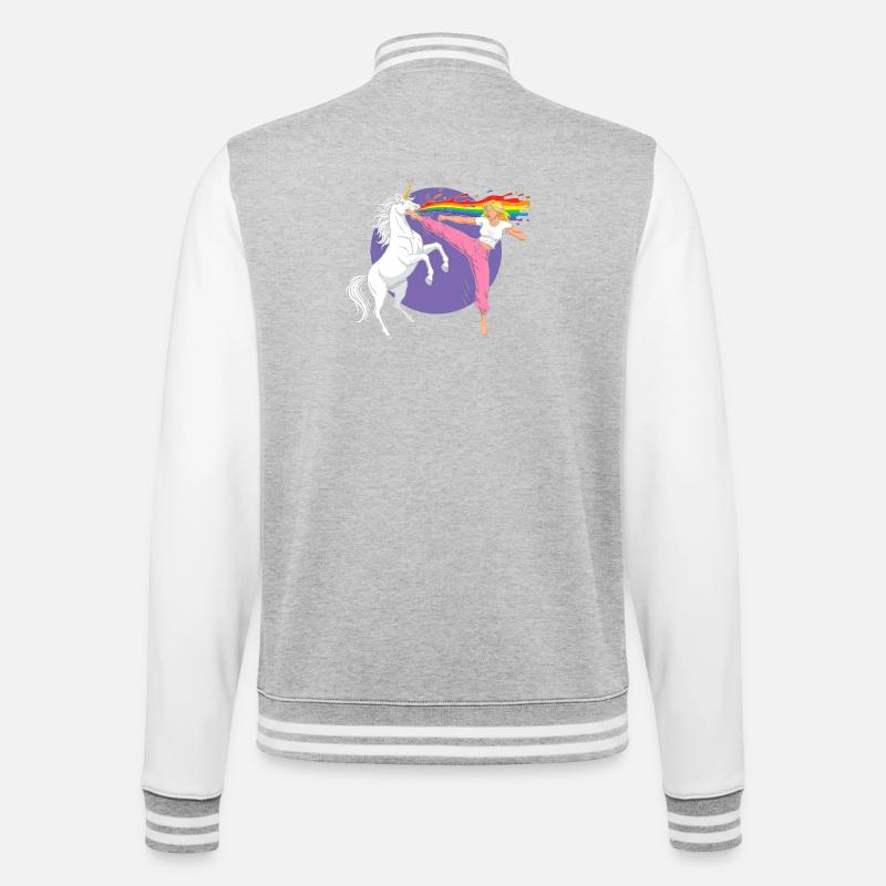 Kampfregenbogen: Einhorn vs Tänzerin - College-Sweatjacke - Grau meliert/Weiß