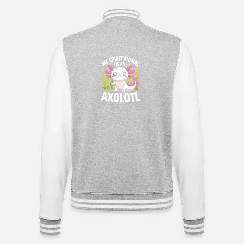 Axolotl-Geisttier - College-Sweatjacke - Grau meliert/Weiß