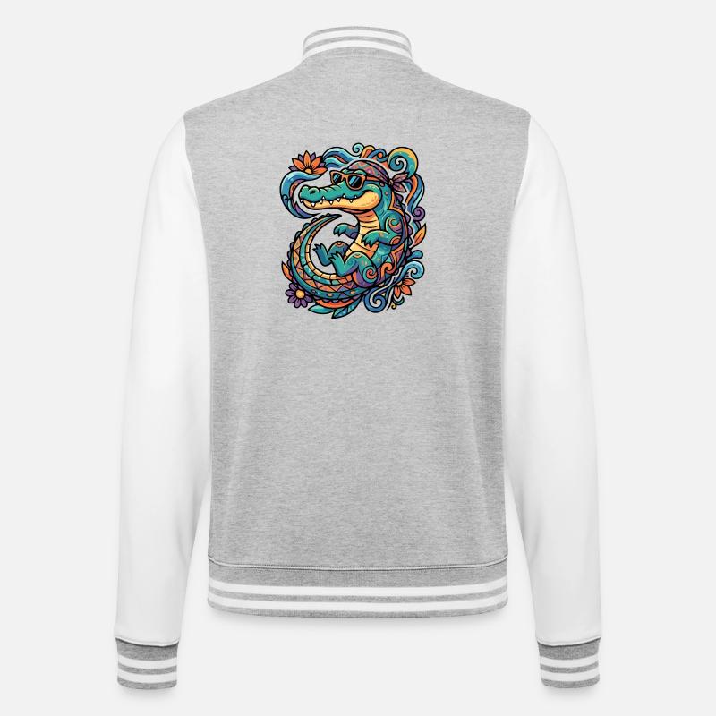 Motif rétro Crocodile Creative Tropics Summery - Veste Teddy - gris chiné / blanc