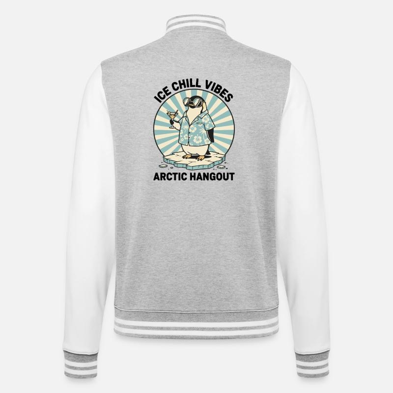 Pingouin Cocktail Rétro "IceChill Vibes" - Veste Teddy - gris chiné / blanc