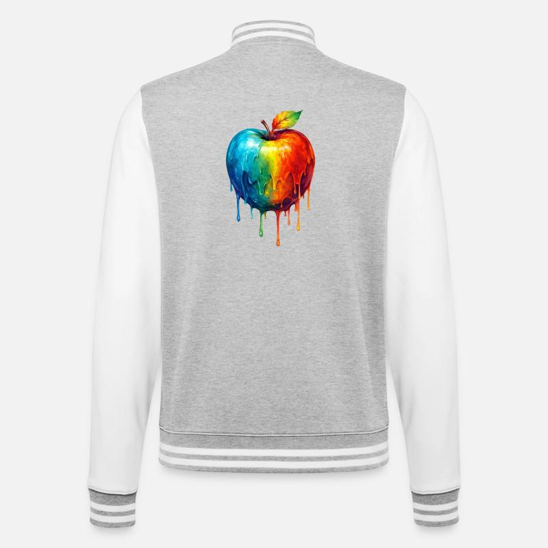 Apfel mit buntem Farbverlauf - College-Sweatjacke - Grau meliert/Weiß