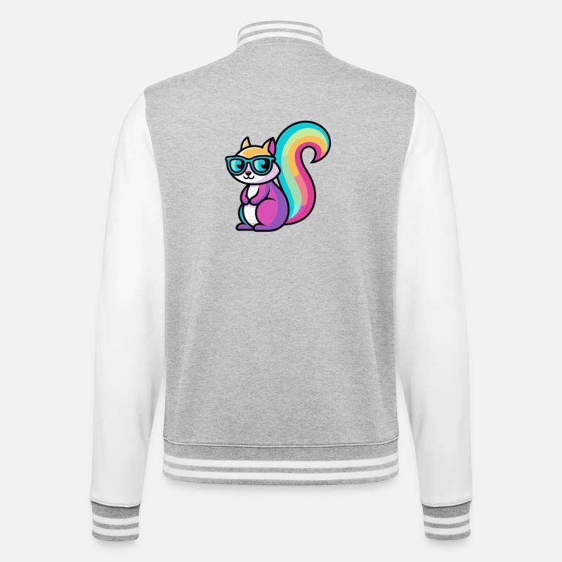 Regenbogen-Eichhörnchen-Brille - College-Sweatjacke - Grau meliert/Weiß