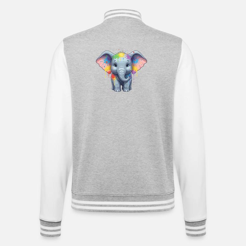 Bunter Elefanten-Splash - College-Sweatjacke - Grau meliert/Weiß