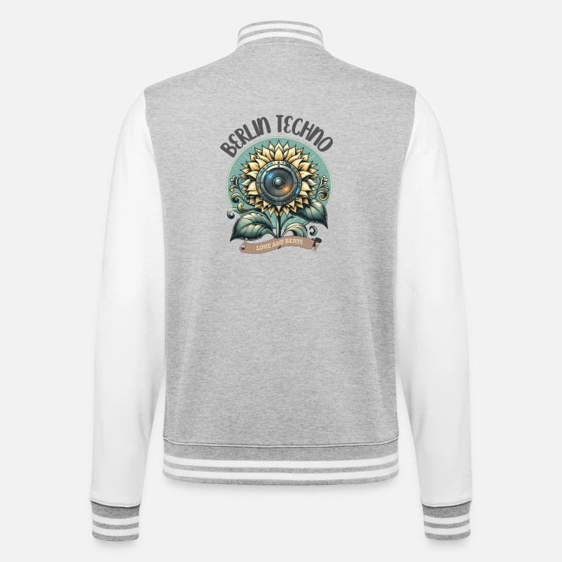 Berlin Techno - Love and Beats - College-Sweatjacke - Grau meliert/Weiß