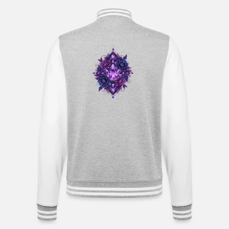 Mandala des Fleurs de Cristal Violet - Veste Teddy - gris chiné / blanc