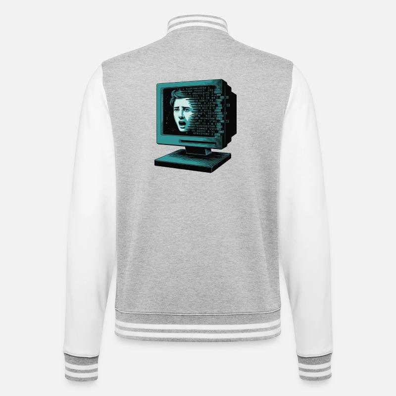 Retro Computer Terror Retroglitch AI - College Sweat Jacket - heather grey/white