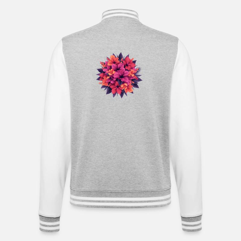 Bouquet de fleurs de feu d’hibiscus - Veste Teddy - gris chiné / blanc