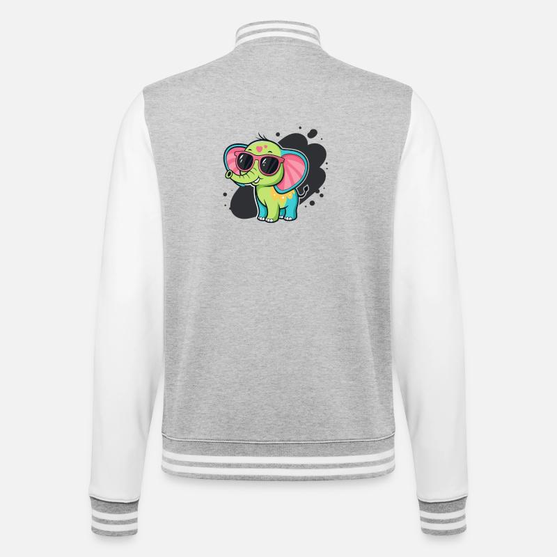 Bunter Elefant mit rosa Brille - College-Sweatjacke - Grau meliert/Weiß