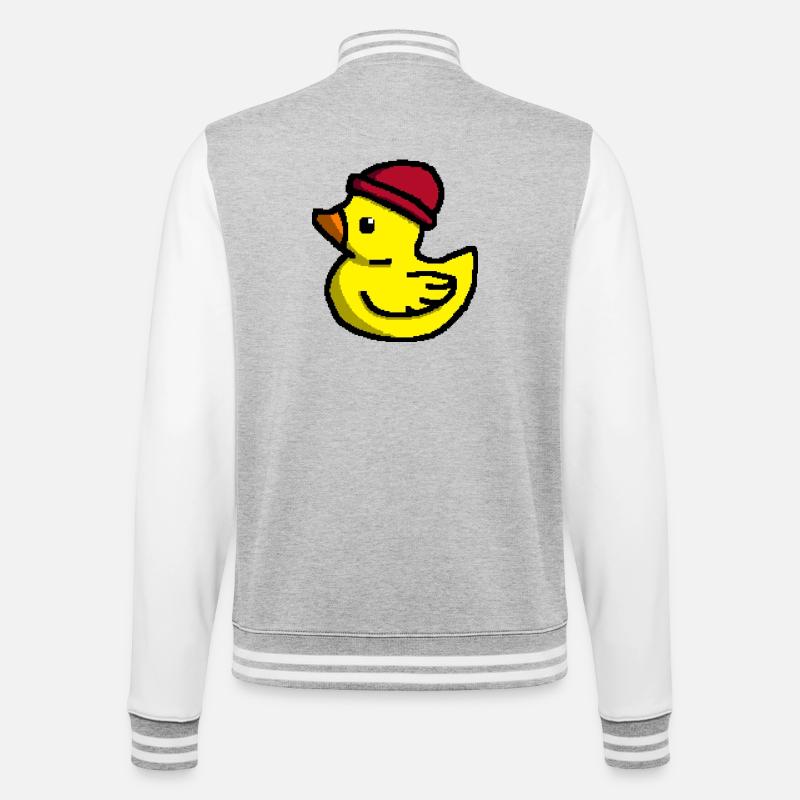 Mignon Pixel Duck en Tuque Rouge - Veste Teddy - gris chiné / blanc
