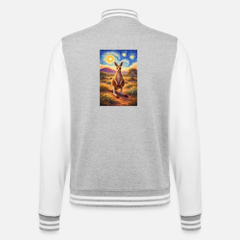 Kangaroo under Starry Night - College Sweat Jacket - heather grey/white