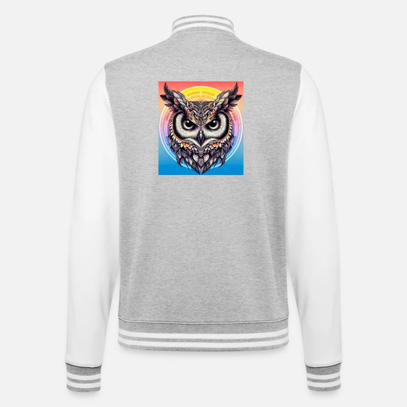 Eule - College-Sweatjacke - Grau meliert/Weiß