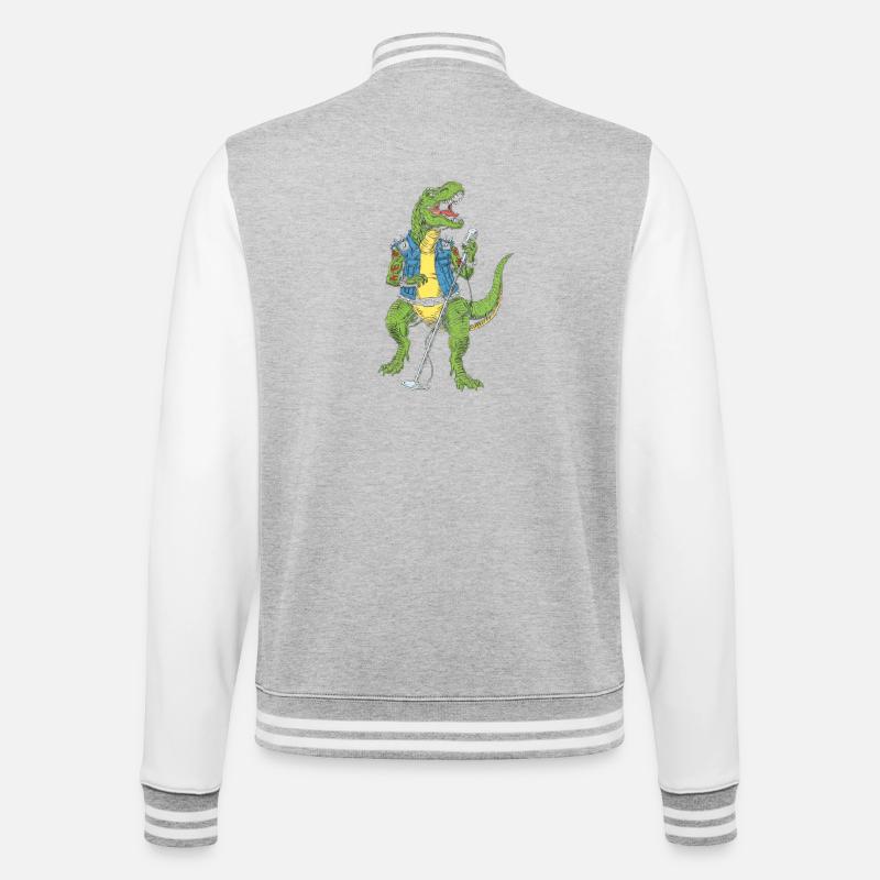 Dino Rock star mit Mikro - College-Sweatjacke - Grau meliert/Weiß