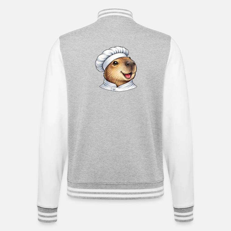 Cute Capybara Chef Cartoon - College Sweat Jacket - heather grey/white