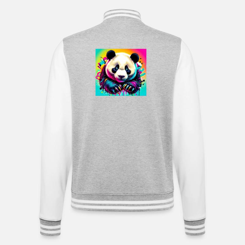 Panda - College-Sweatjacke - Grau meliert/Weiß