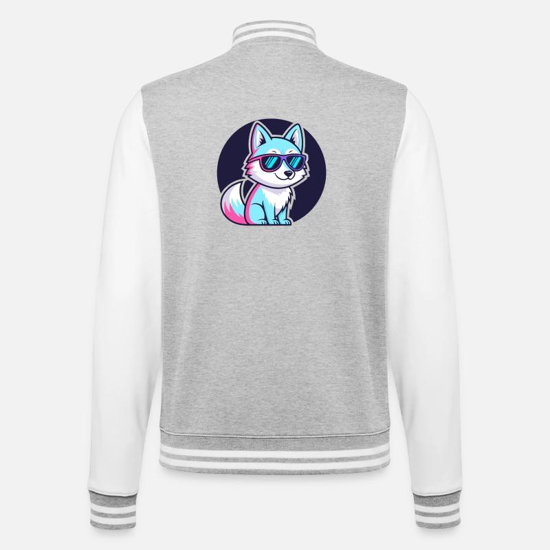 Neonfuchs mit Brille - College-Sweatjacke - Grau meliert/Weiß