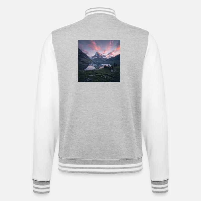 Alpin Abendreflexion - College-Sweatjacke - Grau meliert/Weiß