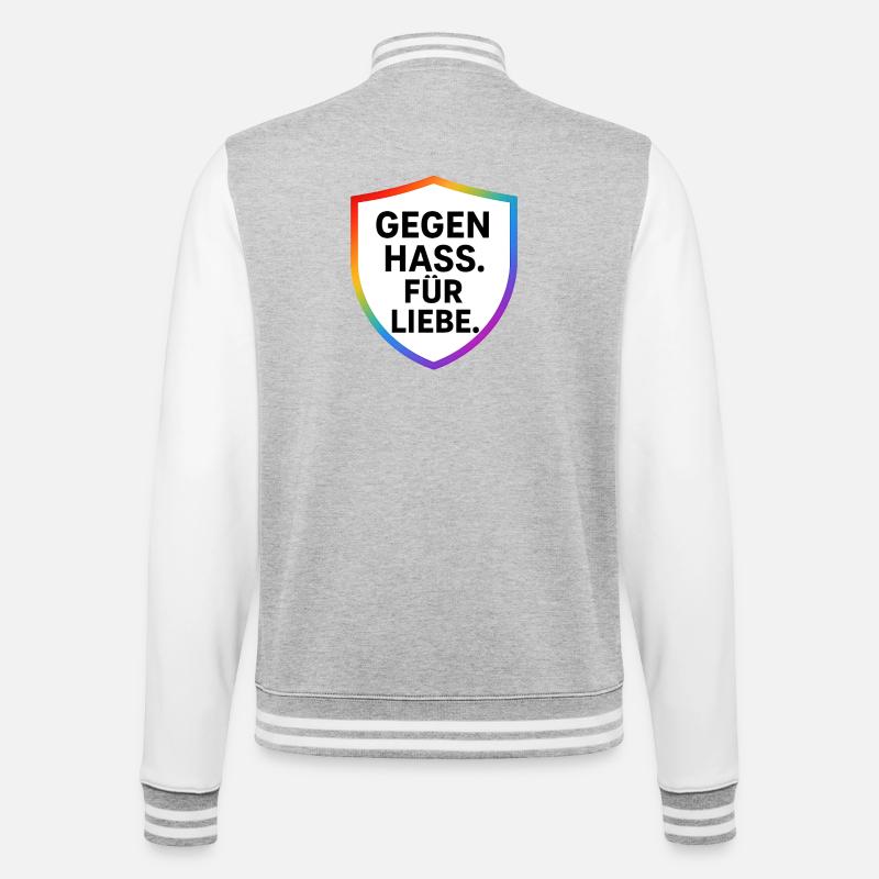 Against Hate for Love Shield - College Sweat Jacket - heather grey/white