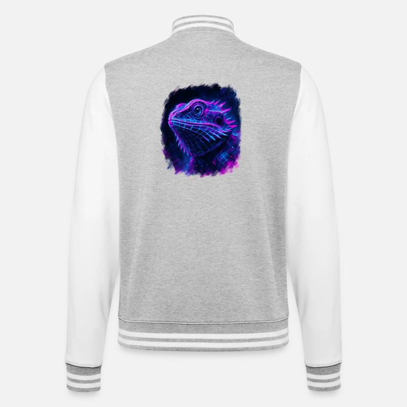 Bearded Dragon Cyberpunk Neon Synthwave - College Sweat Jacket - heather grey/white