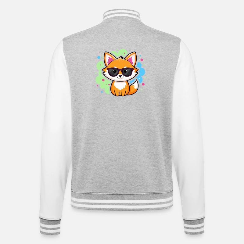 Fuchs-Pop-Brille - College-Sweatjacke - Grau meliert/Weiß