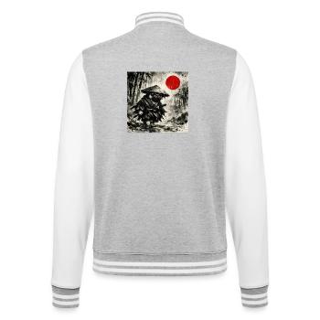 Samurai Pug Dog Japanisches Tusche-Waschbild - College-Sweatjacke - Grau meliert/Weiß - Hinten - Marisol (170cm)