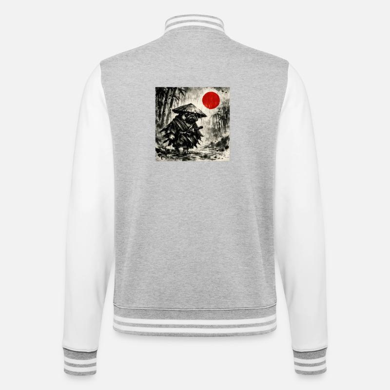 Samurai Pug Dog Japanisches Tusche-Waschbild - College-Sweatjacke - Grau meliert/Weiß