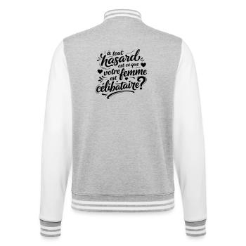 Humour Femme Célibataire - Punchline Drôle - Veste Teddy - gris chiné / blanc - Dos - Marisol (170cm)