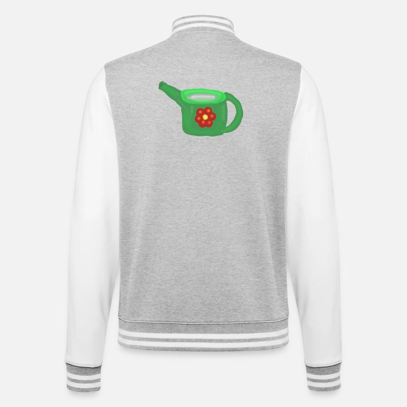 Grüne Gießkanne mit roter Blume - College-Sweatjacke - Grau meliert/Weiß