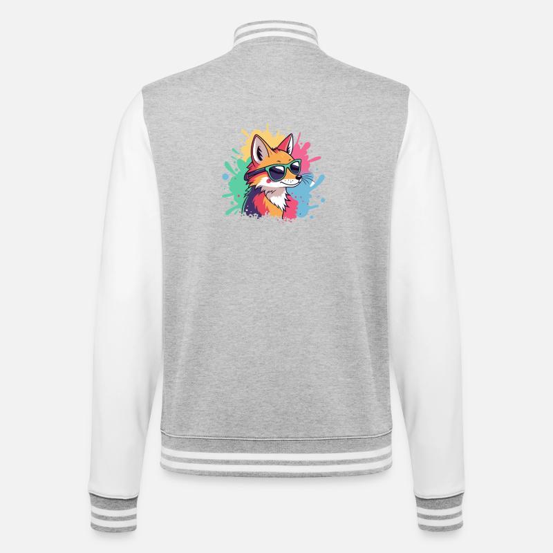 Fox Pop Art Bunte Brille - College-Sweatjacke - Grau meliert/Weiß
