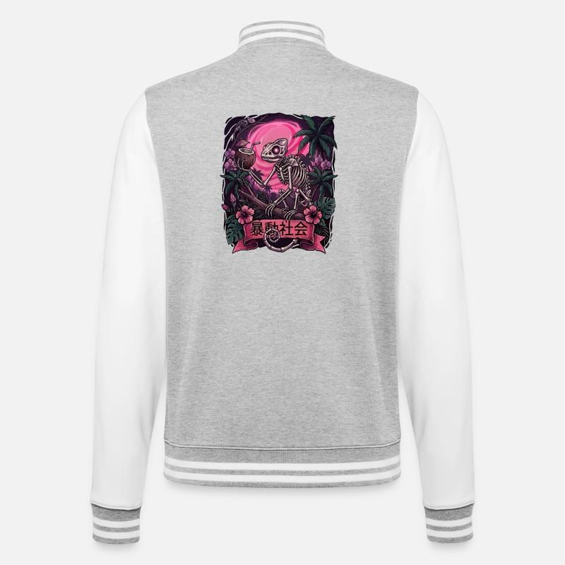 Skeleton in Neon Jungle With Chameleon - College Sweat Jacket - heather grey/white