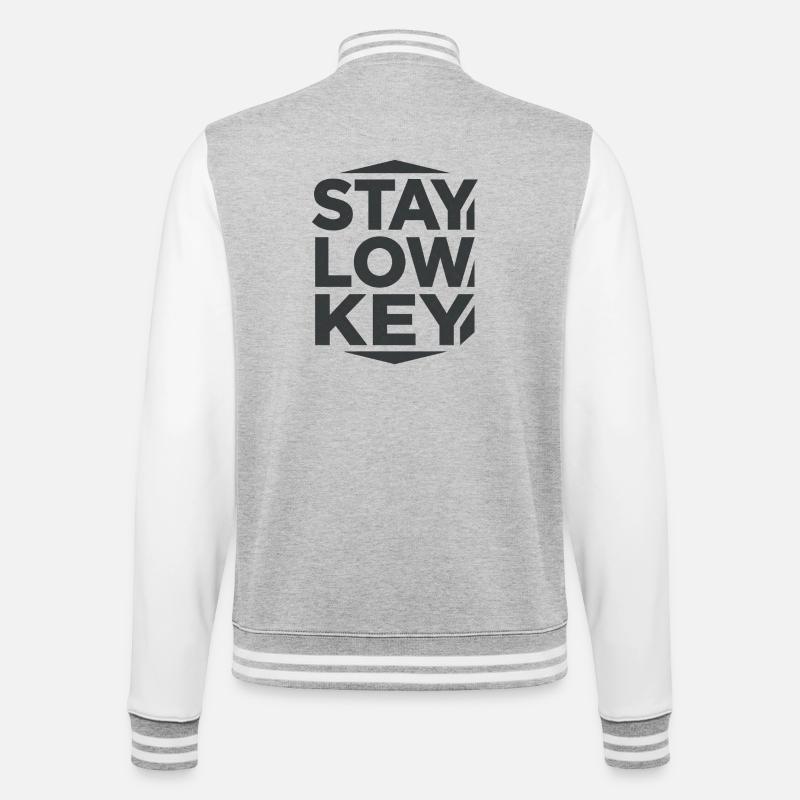 Stay Low Key – ruhige Wohnästhetik - College-Sweatjacke - Grau meliert/Weiß