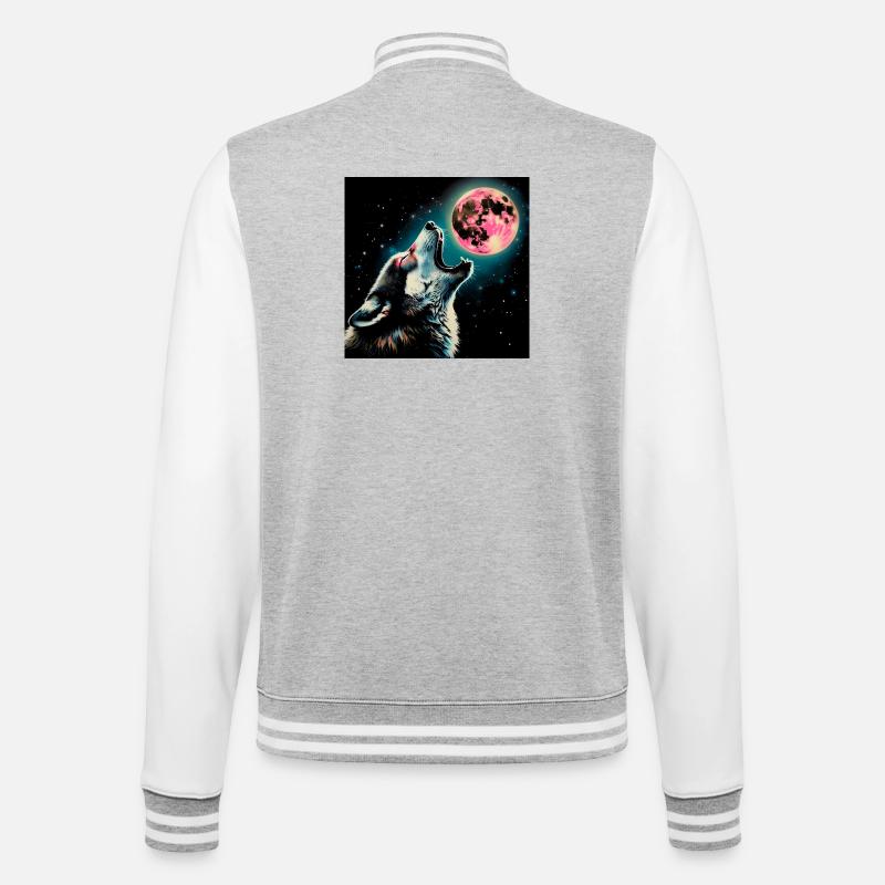 Wolf howls at the Full Moon - College Sweat Jacket - heather grey/white