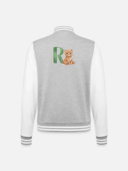 Bear with Letter R Illustration - College Sweat Jacket - heather grey/white