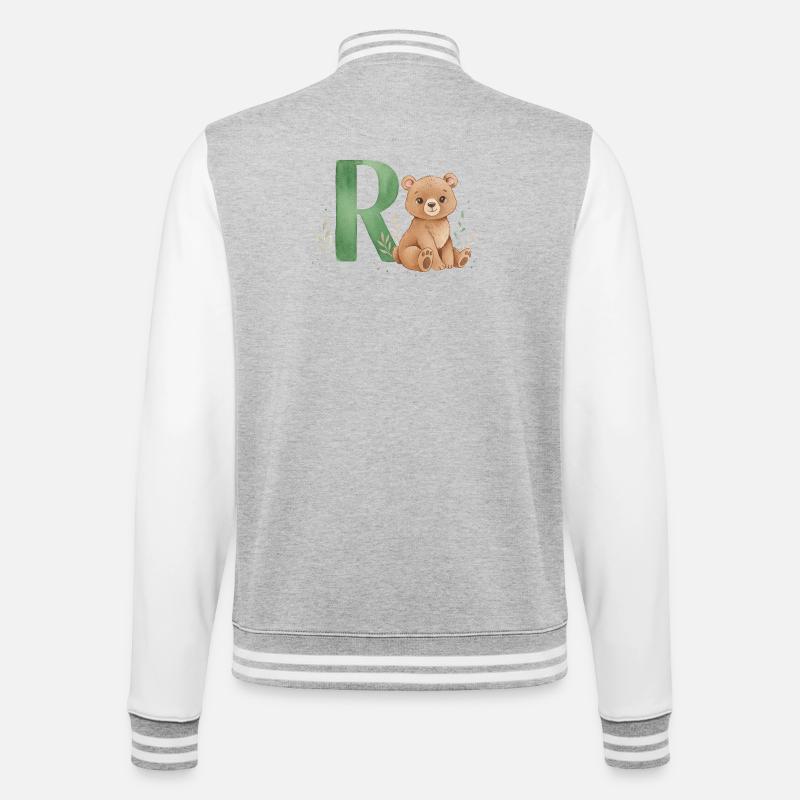 Bär mit Buchstabe R Illustration - College-Sweatjacke - Grau meliert/Weiß