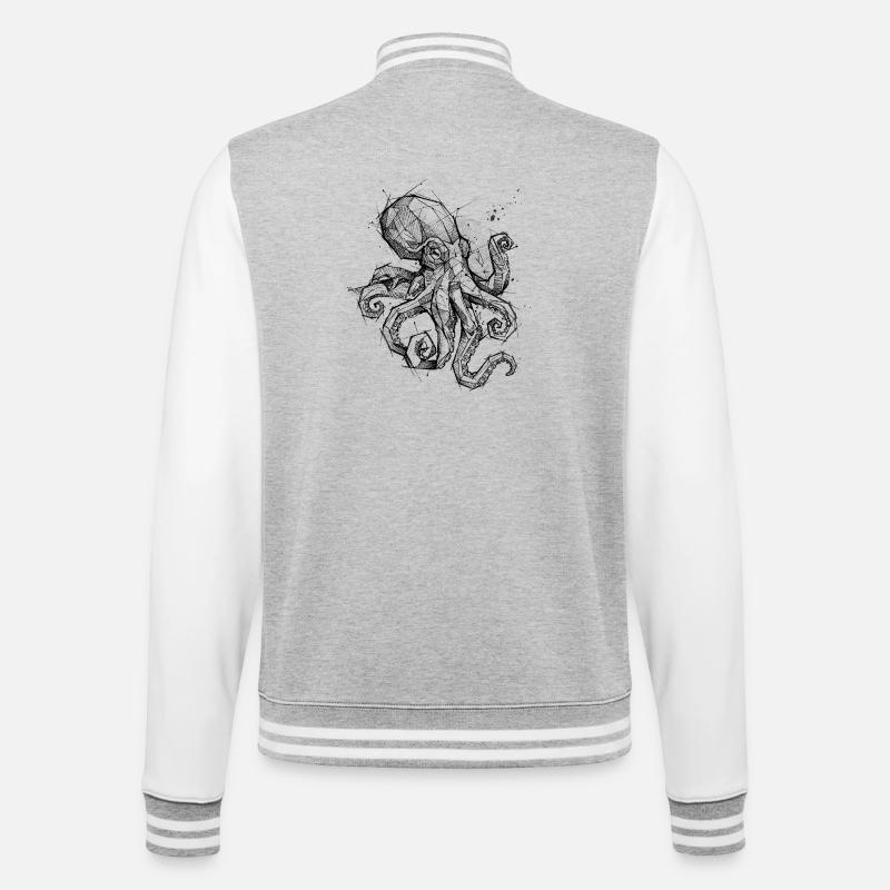Oktopus Geometrisch - Modern Sketch Design - College-Sweatjacke - Grau meliert/Weiß