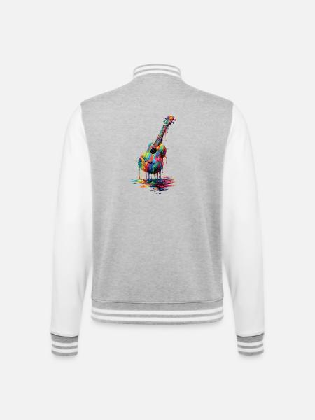 Ukulele med dryppende maling - College sweatjakke - grå meleret/hvid