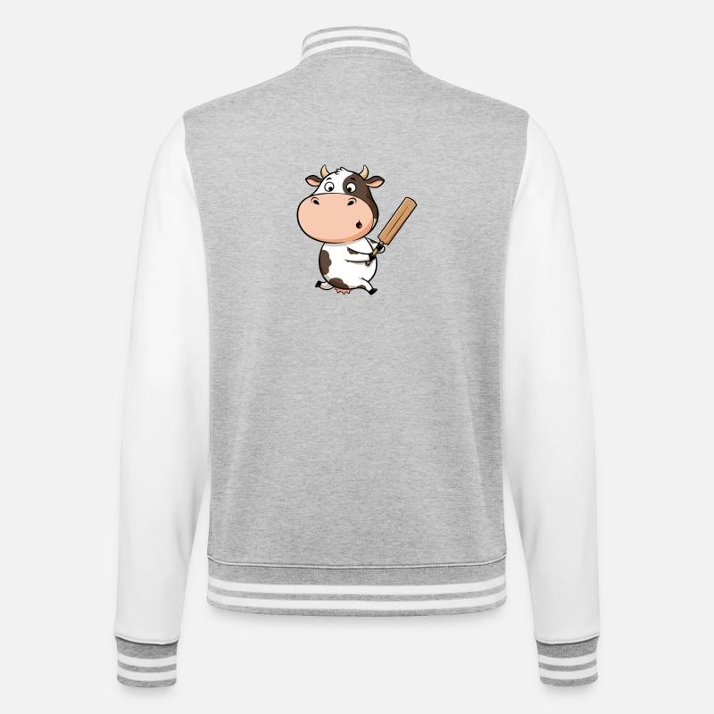 Sjov ko til cricket for børnefans - College sweatjakke - grå meleret/hvid