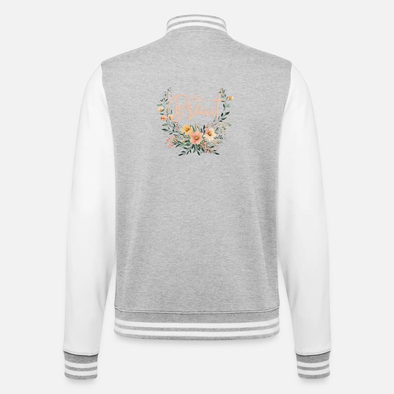 Die Braut! Boho Blumen Bouquet, personalisierbar - College-Sweatjacke - Grau meliert/Weiß
