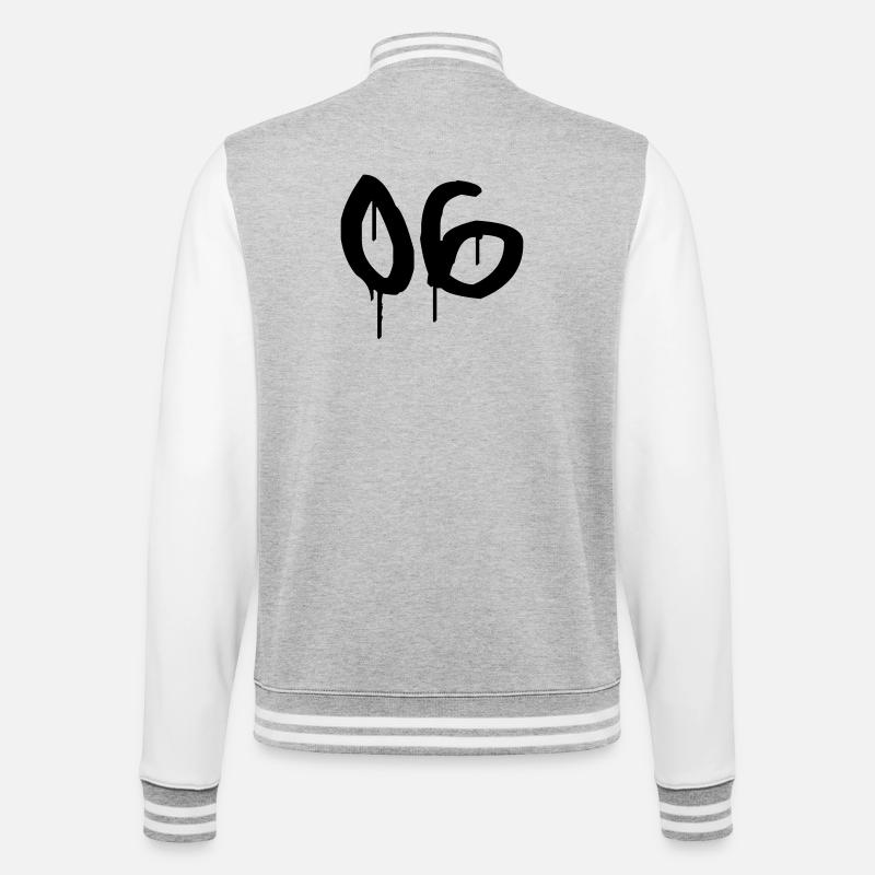 Nummer 06 Urbaner Graffiti-Stil - College-Sweatjacke - Grau meliert/Weiß