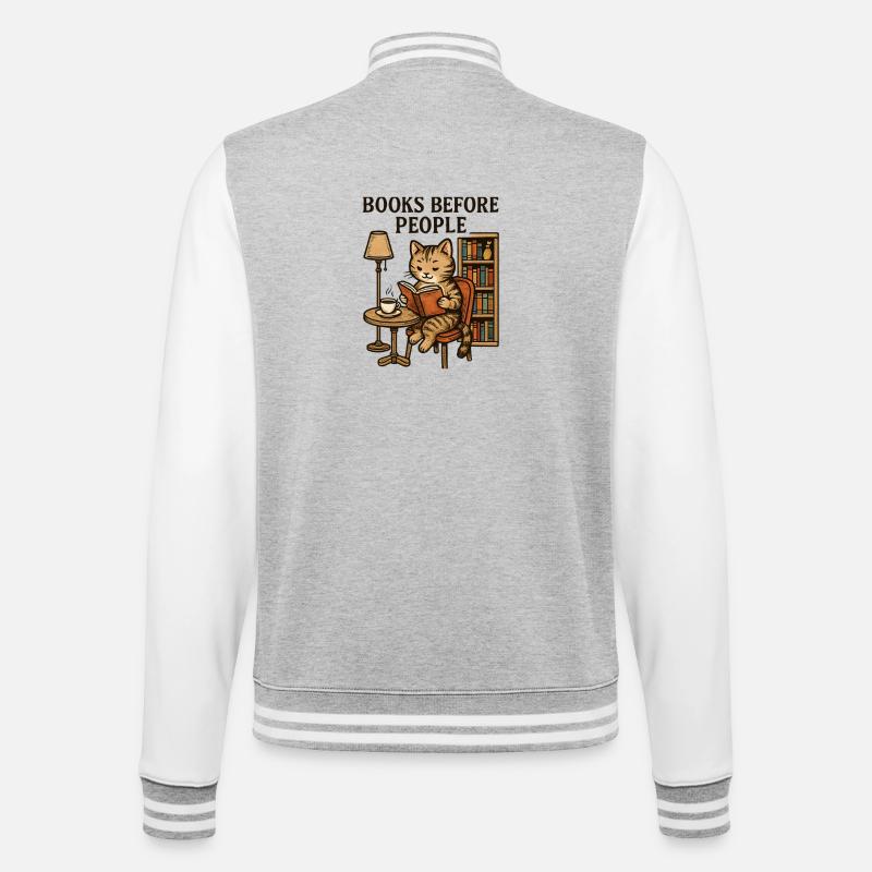Bücher vor Menschen Katzencafé - College-Sweatjacke - Grau meliert/Weiß