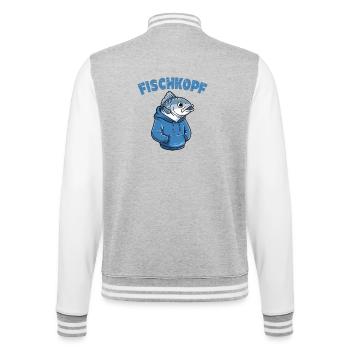  FISCHKOPF Lustiger Angler Spruch Norddeutscher - College-Sweatjacke - Grau meliert/Weiß - Hinten - Marisol (170cm)
