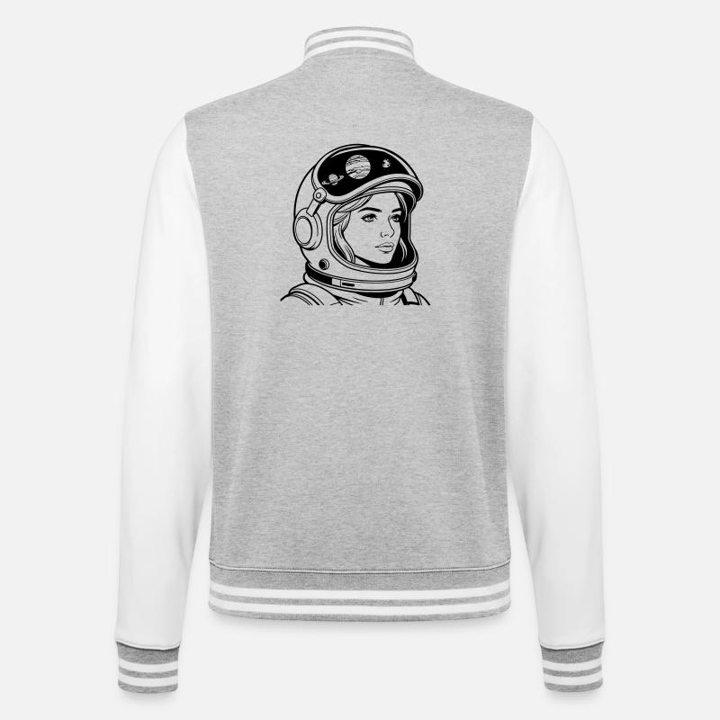 Weltraumfrau - College-Sweatjacke - Grau meliert/Weiß