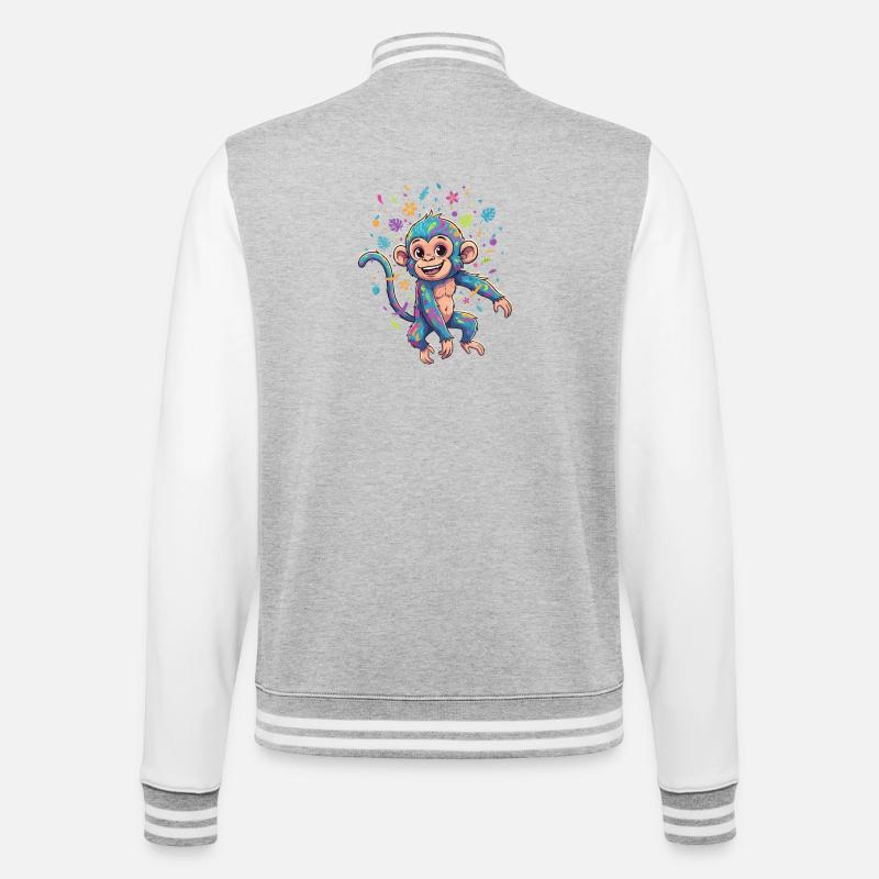 Bunter Farbaffe Spritzbild - College-Sweatjacke - Grau meliert/Weiß