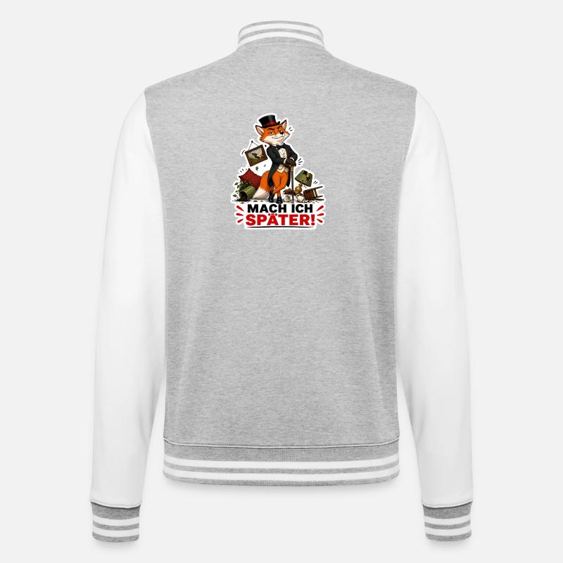 Mach ich später – Frecher Fuchs - College-Sweatjacke - Grau meliert/Weiß