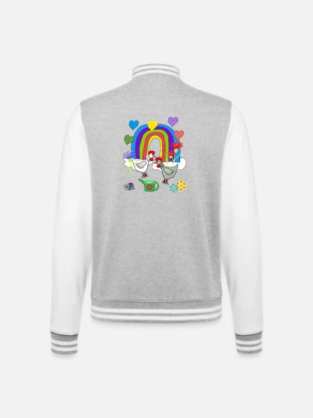 Children's Fantasy Rainbow Flowers Chickens - College Sweat Jacket - heather grey/white