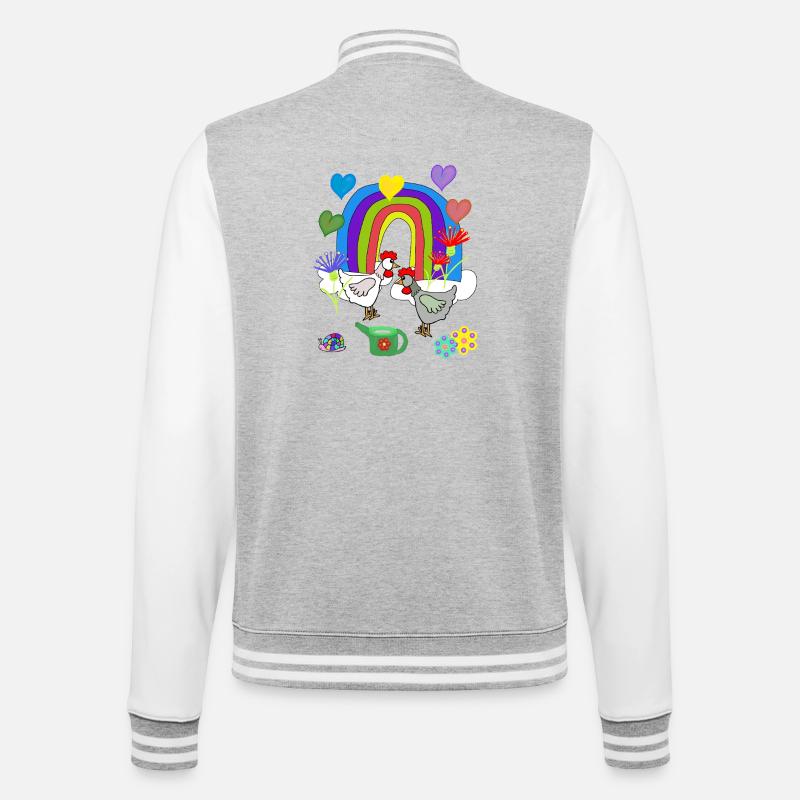 Kinder Fantasy Regenbogen Blumen Hühner  - College-Sweatjacke - Grau meliert/Weiß
